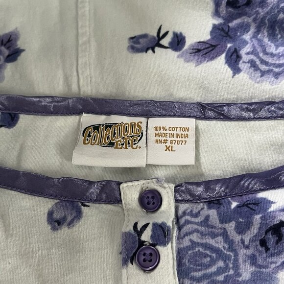 Vintage Collections Etc White Blue Floral Cotton Cottagecore Nightgown Womens XL - Picture 5 of 5